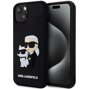 E-shop Karl Lagerfeld 3D Rubber Karl and Choupette Back Cover für iPhone 15 Schwarz