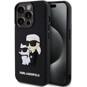 E-shop Karl Lagerfeld 3D Rubber Karl and Choupette Back Cover für iPhone 15 Pro schwarz