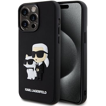E-shop Karl Lagerfeld 3D Rubber Karl and Choupette Back Cover für iPhone 15 Pro Max Schwarz