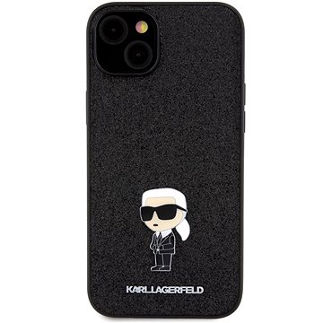 E-shop Karl Lagerfeld Fixed Glitter Metal Ikonik Back Cover für iPhone 15 Plus Schwarz