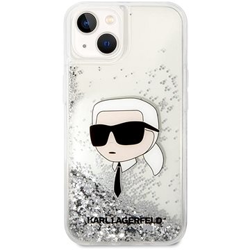 E-shop Karl Lagerfeld Liquid Glitter Karl and Choupette Head Back Cover für iPhone 15 Plus Silber