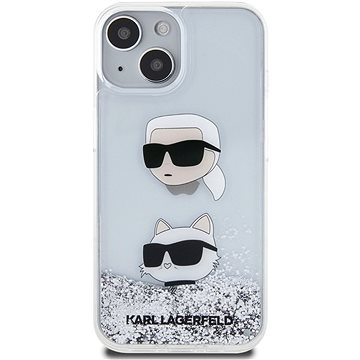 E-shop Karl Lagerfeld Liquid Glitter Karl and Choupette Head Back Cover für iPhone 15 Silber