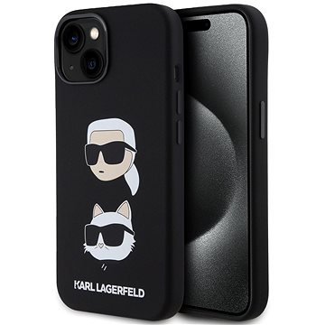 E-shop Karl Lagerfeld Liquid Silicone Karl and Choupette Heads Back Cover für iPhone 15 Schwarz