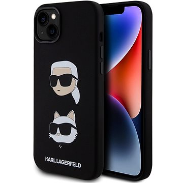 E-shop Karl Lagerfeld Liquid Silicone Karl and Choupette Heads Back Cover für iPhone 15 Plus Schwarz
