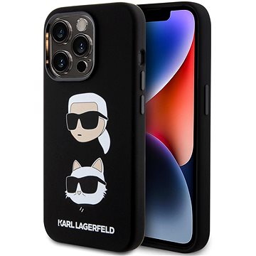 E-shop Karl Lagerfeld Liquid Silicone Karl and Choupette Heads Back Cover für iPhone 15 Pro Schwarz