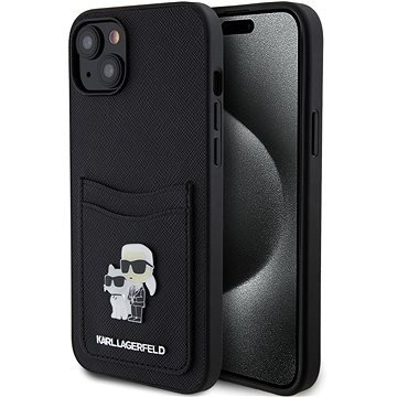 E-shop Karl Lagerfeld PU Saffiano Card Slot Metal Karl and Choupette Back Cover für iPhone 15 sc