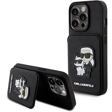 E-shop Karl Lagerfeld PU Saffiano Card Slot Stand Karl and Choupette Back Cover für iPhone 15 Pro sch