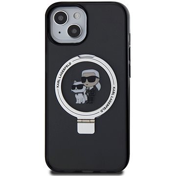 E-shop Karl Lagerfeld Ringstand Karl and Choupette MagSafe Back Cover für iPhone 15 Schwarz