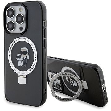 E-shop Karl Lagerfeld Ringstand Karl and Choupette MagSafe Back Cover für iPhone 15 Pro Max Schwarz