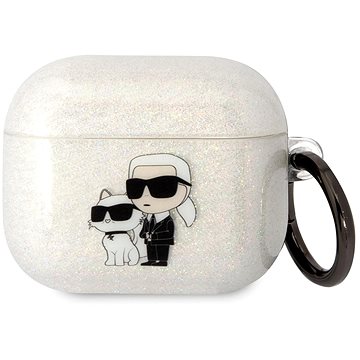 Karl Lagerfeld 3D Logo NFT Karl and Choupette TPU Glitter Pouzdro pro Airpods 3 White