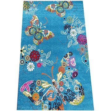 Dětský kusový koberec Motýl modrý 120 × 170 cm