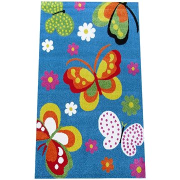 Dětský kusový koberec Motýli na modrém podkladu -120 × 170