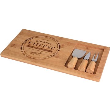 E-shop Koopman Bambus Käse Schneidebrett Set 4teilig (Schneidebrett 38x18,5x1,5cm, 2x Messer, 1x Gabel)