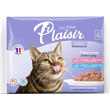Plaisir cat MULTIPACK 4× 85 g / 2× losos + 2× pstruh