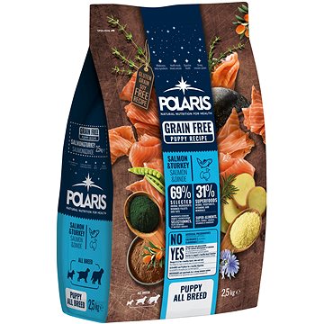 Polaris bezobilné granule s čerstvým mäsom Junior s lososom a morčacím 2,5 kg