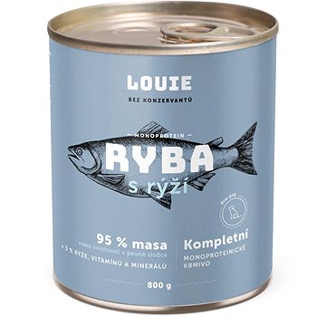 LOUIE Kompletné monoproteínové krmivo – ryba (95 %) s ryžou (5 %) 800 g