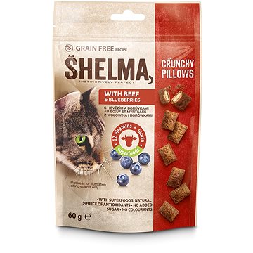 Shelma bezobilné vankúšiky pre mačku s hovädzím a čučoriedkami 60 g
