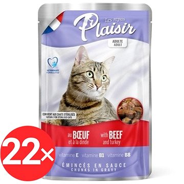 Plaisir Cat kapsička, hovädzie + morka, 22× 100 g