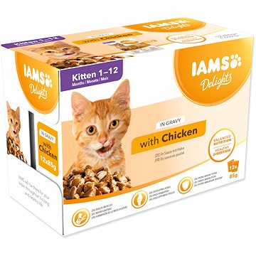 IAMS Delights pre mačiatka s kuracím v omáčke multipack 12× 85 g