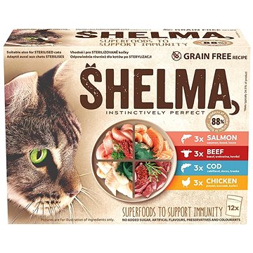 Shelma kapsička pre mačky 2× mäso, 2× ryba 12× 85 g