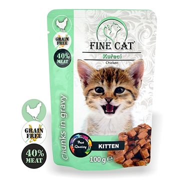 FINE CAT kapsička GRAIN-FREE KITTEN KURACIE v omáčke 22× 100 g