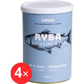 Louie Kompletné krmivo – ryba s kuracím (95 %) s ryžou (5 %) 4× 400 g