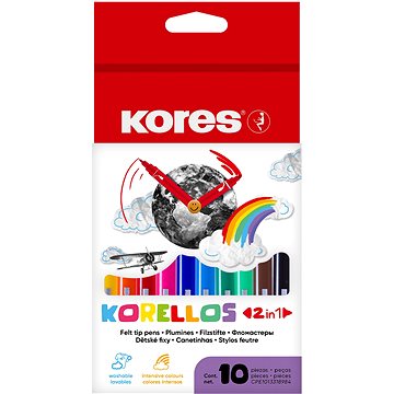 E-shop KORES KORELLO Buntstifte für Kinder - 2in1 (dünne und dicke Spitze) - 10 Farben