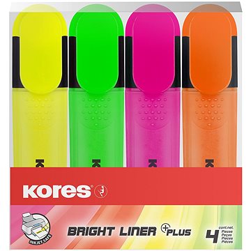 E-shop KORES BRIGHT LINER PLUS Set in 4 Farben (gelb, rosa, orange, grün)