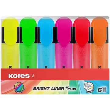E-shop KORES BRIGHT LINER PLUS Set mit 6 Farben (gelb, grün, rosa, orange, blau, rot)