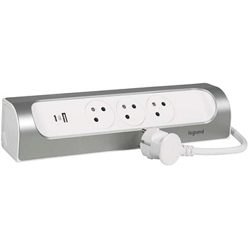E-shop Legrand Verlängerungskabel 1 m / 3 Steckdosen / mit USB / aluminium-weiß / PVC / 1,5 mm2