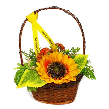 Košík s lučními květinami a slunečnicí 40 x 28 cm