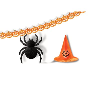 LAALU Sada 3 ks papírových dekorací: pavouk, klobouk, řetěz s netopýry