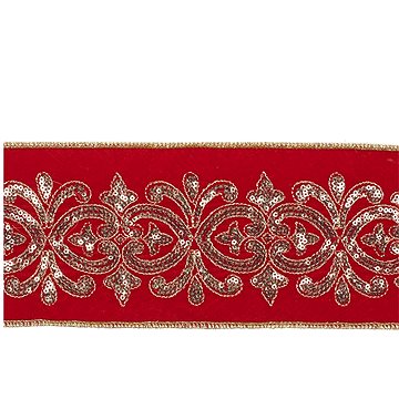 LAALU Stuha luxusní sametová červená s dekorem 10 cm x 4,5 m