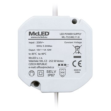 McLED Napájecí zdroj 12W, DC12V/1A, IP67, do elektroinstalační krabice