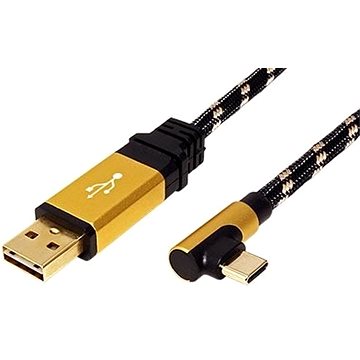 E-shop Roline GOLD USB 2.0-Kabel, doppelseitiges USB A (M) - USB C (M) abgewinkelt (90 °), 0,8 m