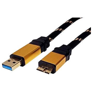E-shop Roline GOLD, USB-Kabel, USB 3.0 Superspeed A(M) --> Micro-USB-3.0 B(M), 0,8 m, schwarz / gold