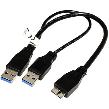 E-shop OEM USB SuperSpeed 5Gbps Y-Kabel 2x USB 3.0 A(M) - microUSB 3.0 B(M), 0,3m, schwarz