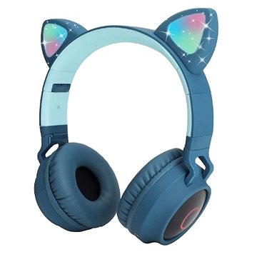 MG CA-028 bezdrátová sluchátka s kočičími ušima, navy modrá