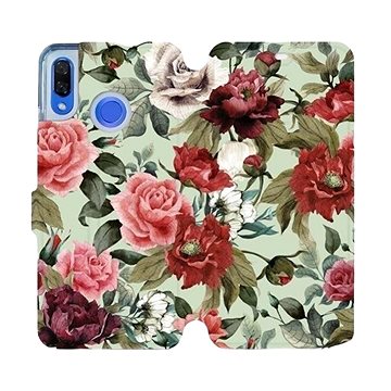 Flipové pouzdro na mobil Huawei Nova 3 - MD06P Růže a květy na světle zeleném pozadí