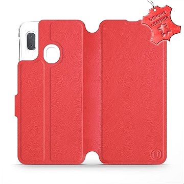 Flip pouzdro na mobil Samsung Galaxy A20e - Červené - kožené - Red Leather