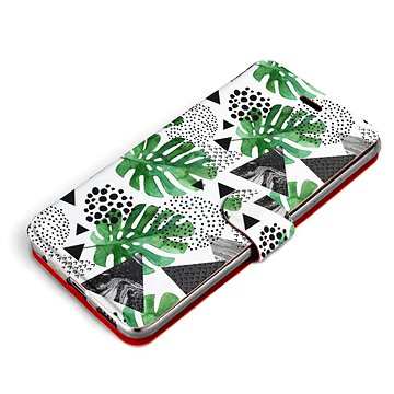 Mobiwear Flip pouzdro pro Huawei Nova 8i - MG02P Zelené listy a černé trojúhelníky