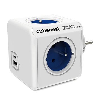 Cubenest Powercube Original USB PD 20W, A+C, 4x Buchse, weiß/blau