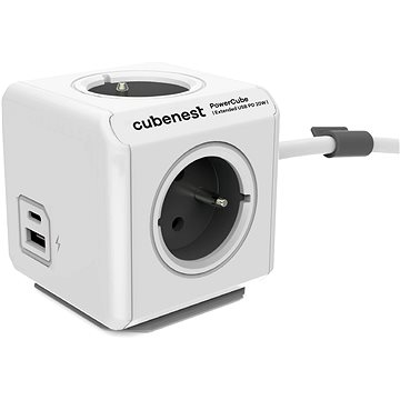 E-shop Cubenest Powercube Extended USB PD 20W, A+C, 4x Steckdose, 3m, weiß/grau
