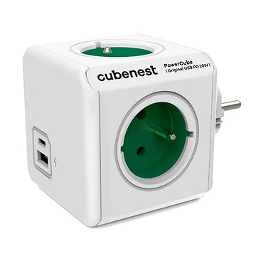 E-shop Cubenest Powercube Original USB PD 20W, A+C, 4x Buchse, weiß/grün