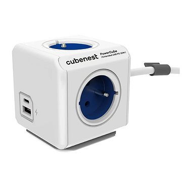 E-shop Cubenest Powercube Extended USB PD 20W, A+C, 4x Buchse, 1,5m, weiß/blau
