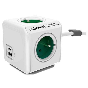 E-shop Cubenest Powercube Extended USB PD 20W, A+C, 4x Buchse, 1,5m, weiß/grün