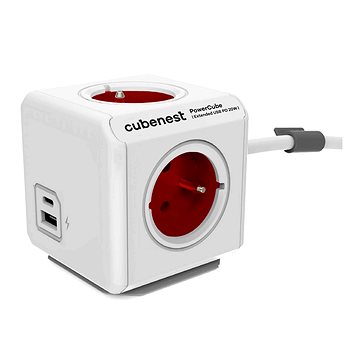 E-shop Cubenest Powercube Extended USB PD 20W, A+C, 4x Buchse, 1,5m, weiß/rot