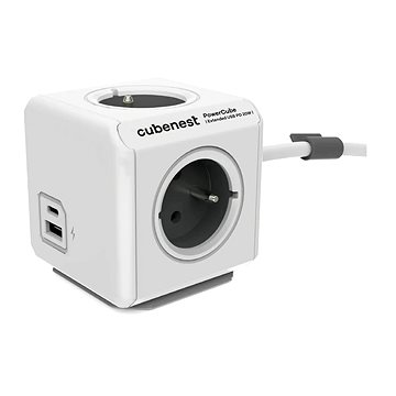 Cubenest Powercube Extended USB PD 20W, A+C, 4x Buchse, 1,5m, weiß/grau