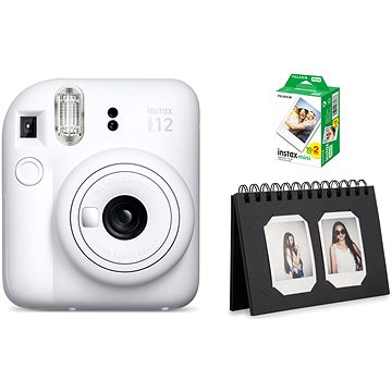 E-shop FujiFilm Instax Mini 12 Clay White + Mini-Film 20pcs Fotos + Instax Schreibtisch Album 40 Schwarz