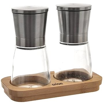 E-shop Orion Manuelle Gewürzmühle Glas/Edelstahl+Bambusschale Höhe 13,6 cm 2 Stück